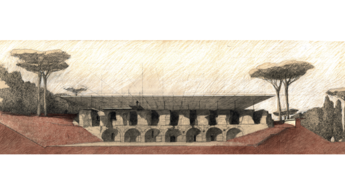 Disegno di Luigi Franciosini_Restauro e valorizzazione della cisterna delle Sette Sale sul Colle Oppio_Roma_2002
