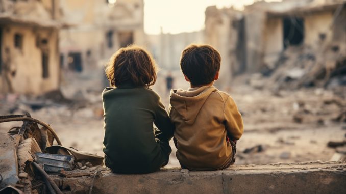 Destroyed city and fires explosions Israel Palestine war Military conflict image generative ai